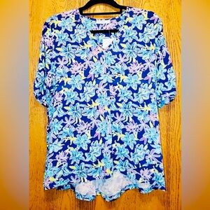 MAUI Deep Blue Floral Structured Tunic | NWT | Various Sizes